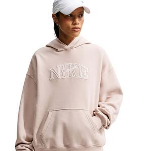 Nike Women's Studio Fleece Medium Weight Oversized Pullover Logo Hoodie - Cream - CREAM