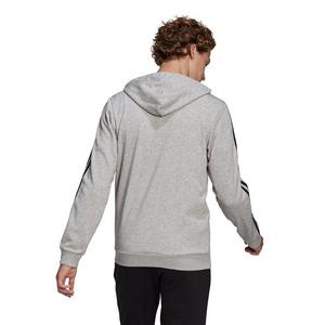 adidas Men's Essentials French Terry 3-Stripes Gray/Black Full-Zip Hoodie - GREY/BLACK