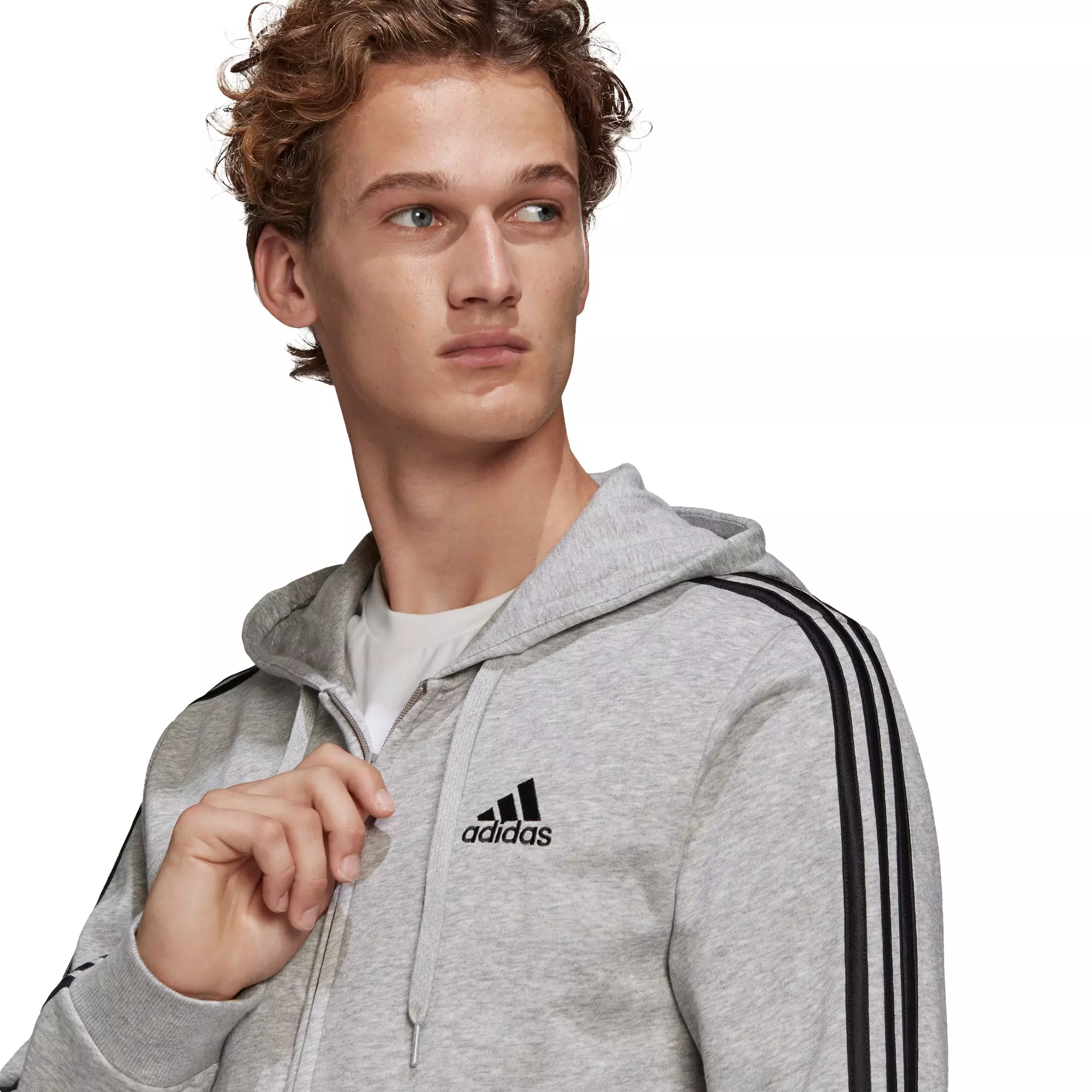 adidas Men's Essentials French Terry 3-Stripes Gray/Black Full-Zip Hoodie - GREY/BLACK