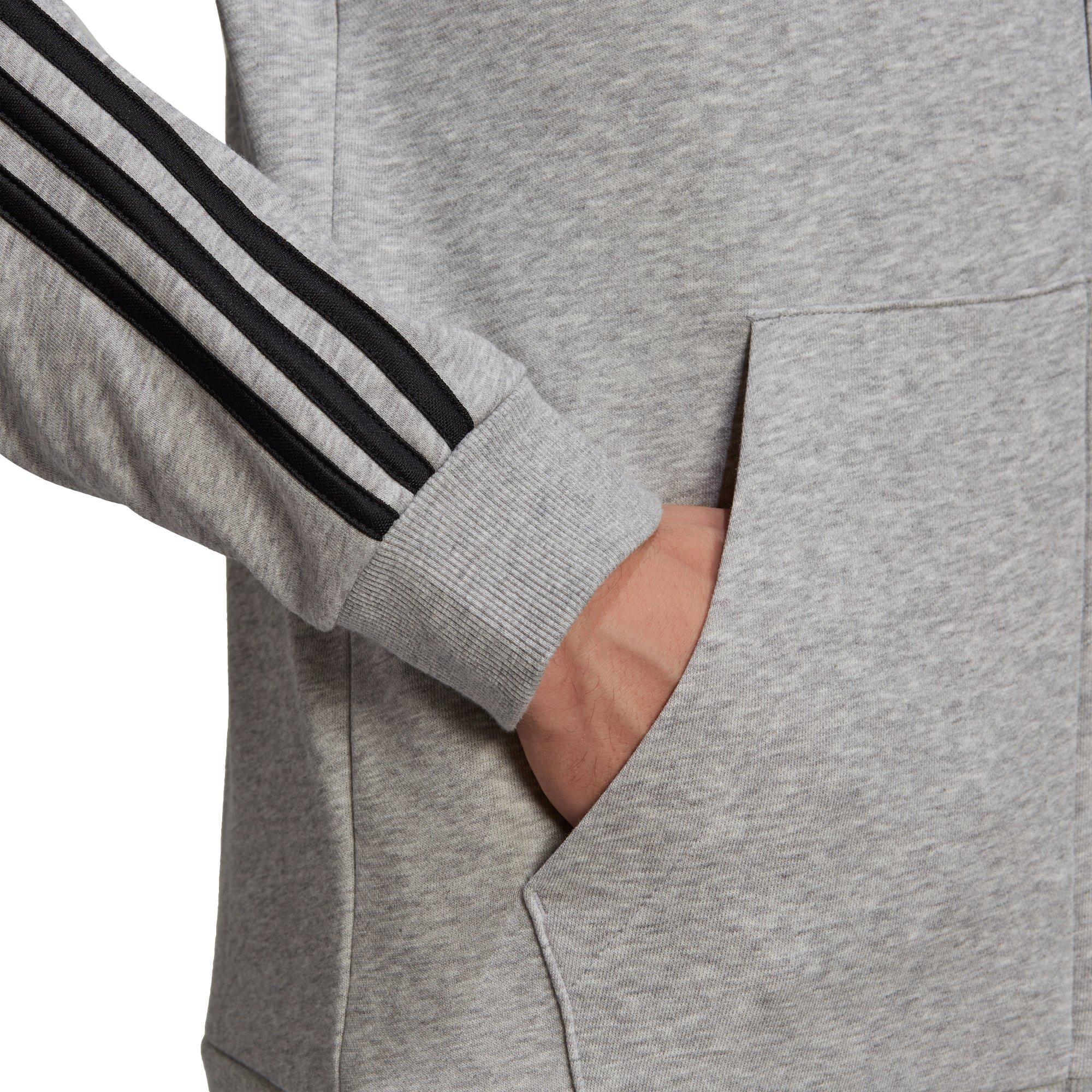 adidas Men's Essentials French Terry 3-Stripes Gray/Black Full-Zip Hoodie - GREY/BLACK Thumbnail View 5