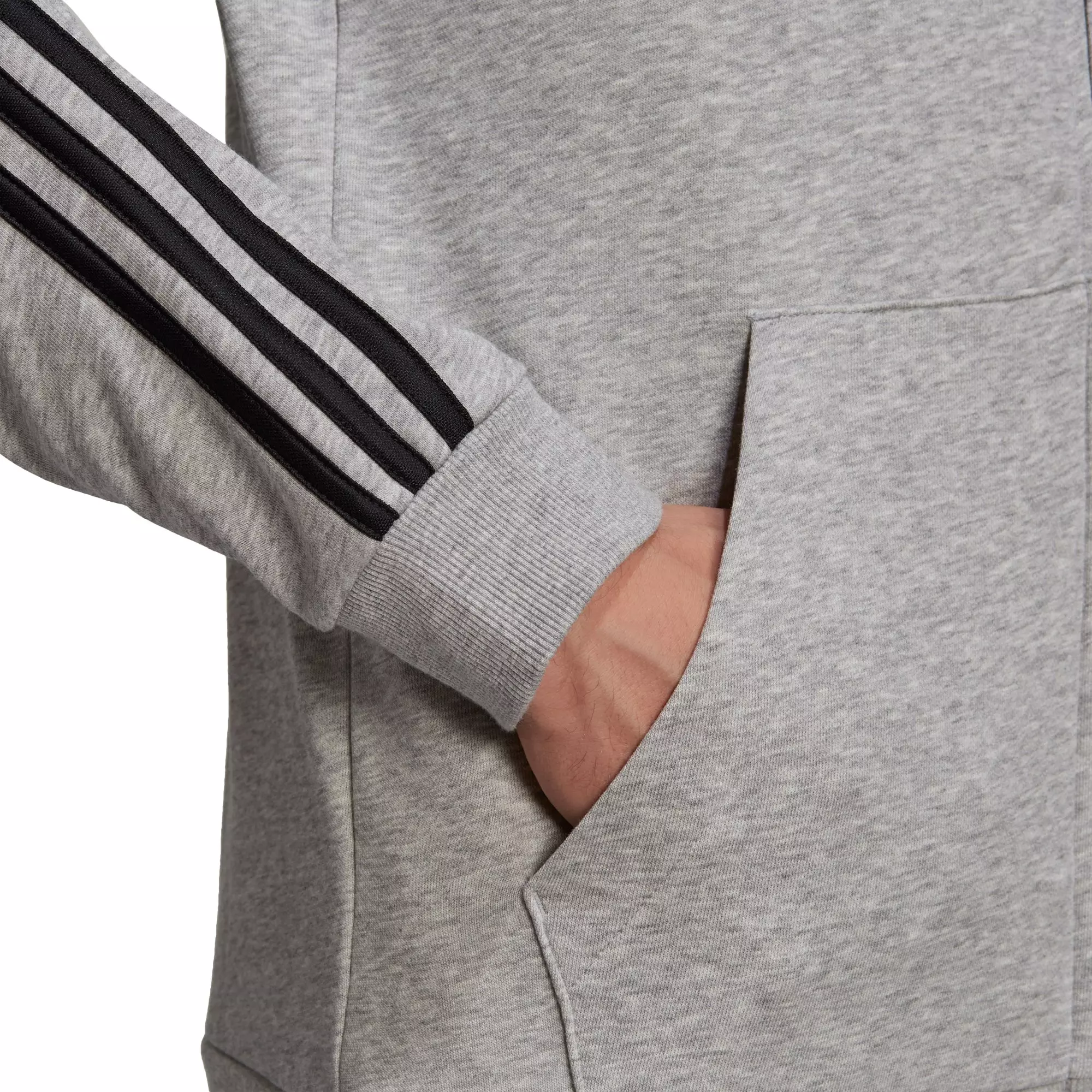 adidas Men's Essentials French Terry 3-Stripes Gray/Black Full-Zip Hoodie - GREY/BLACK