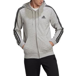 adidas Men's Essentials French Terry 3-Stripes Gray/Black Full-Zip Hoodie - GREY/BLACK