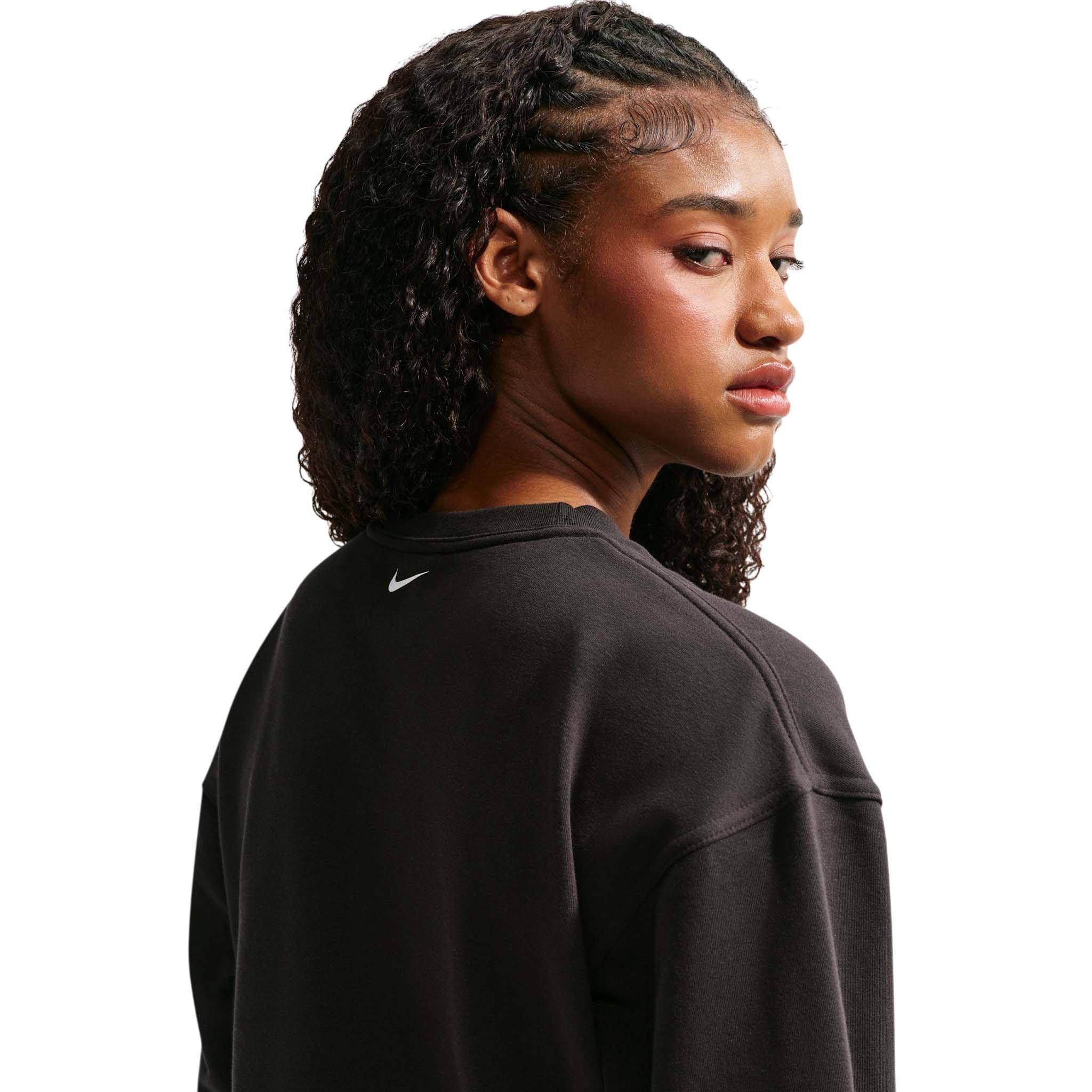 Nike Women's Pro Dri-FIT Crewneck French Terry Top - Black/White - BLACK/WHITE Thumbnail View 2