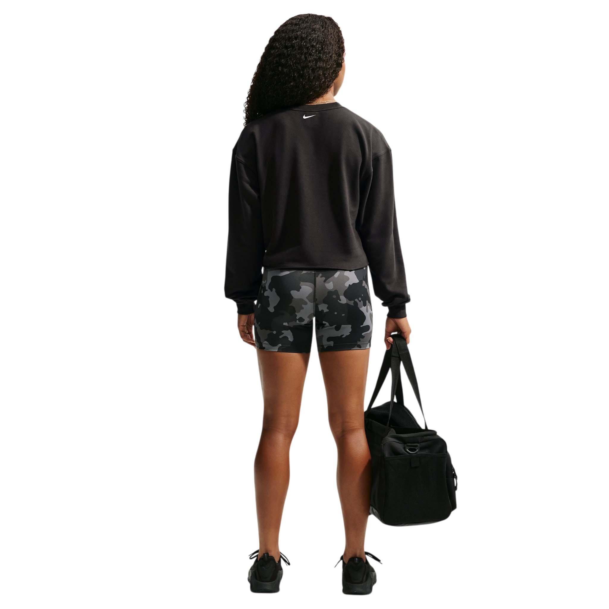 Nike Women's Pro Dri-FIT Crewneck French Terry Top - Black/White - BLACK/WHITE Thumbnail View 5