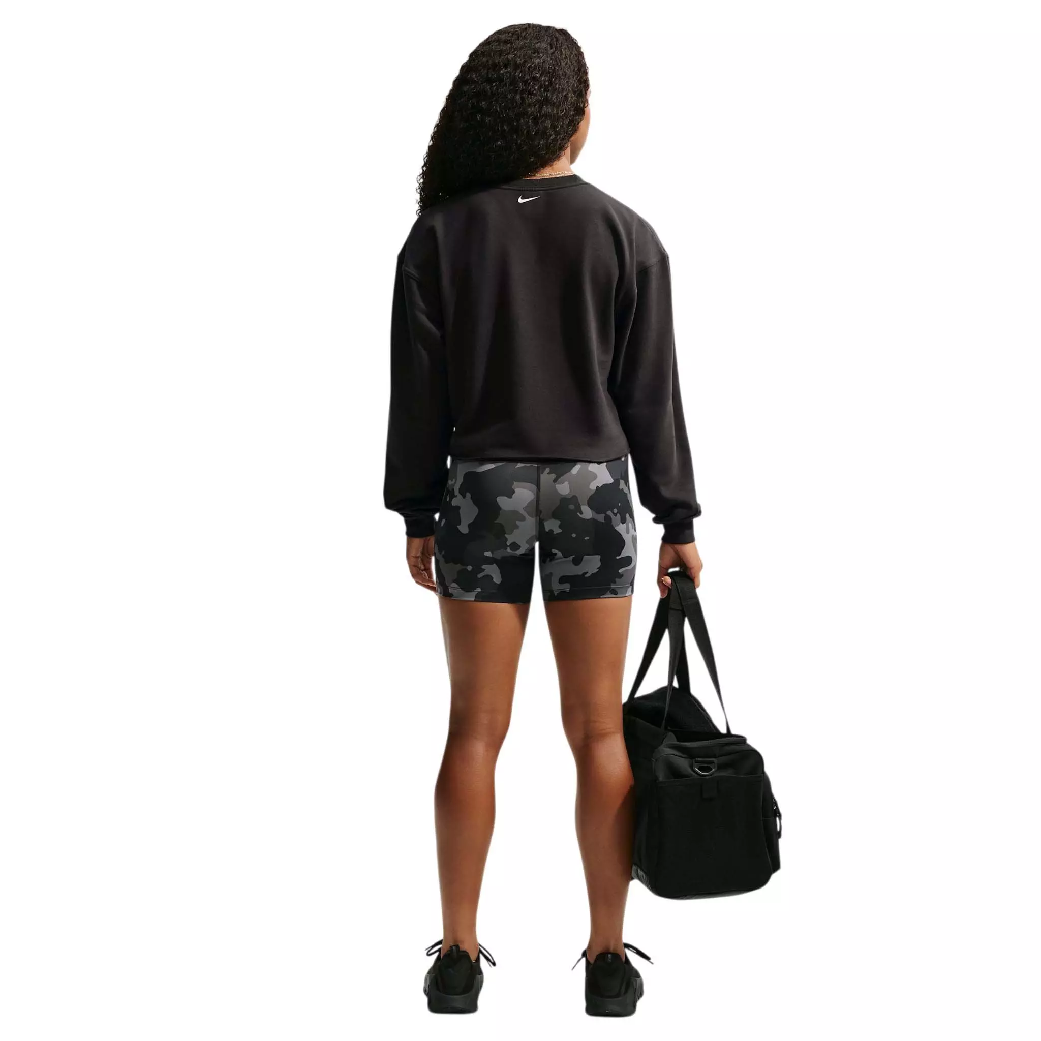 Nike Women's Pro Dri-FIT Crewneck French Terry Top - Black/White - BLACK/WHITE