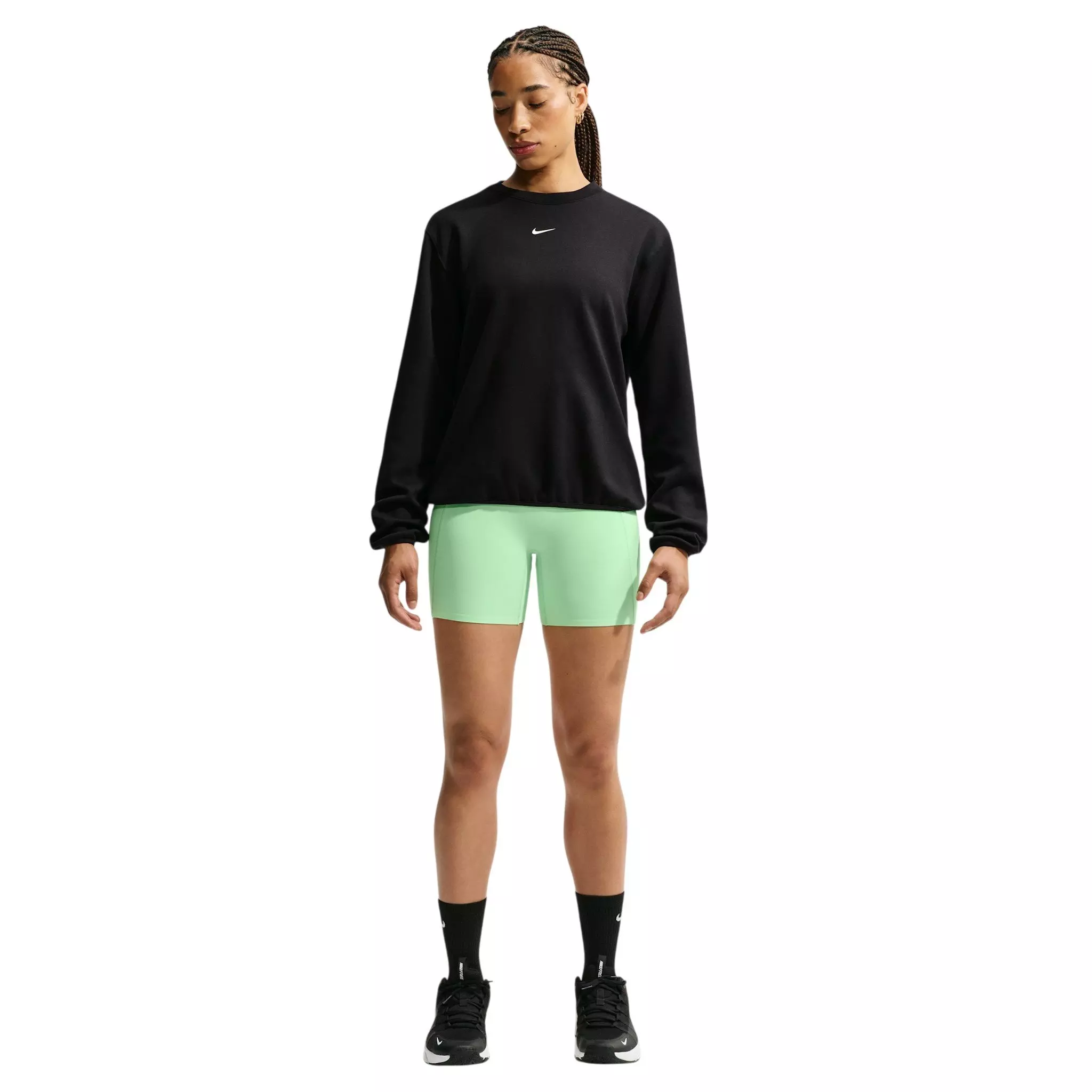 Nike Women's Studio Fleece Sport Dri-FIT Crewneck Sweatshirt - Black/White - BLACK/WHITE