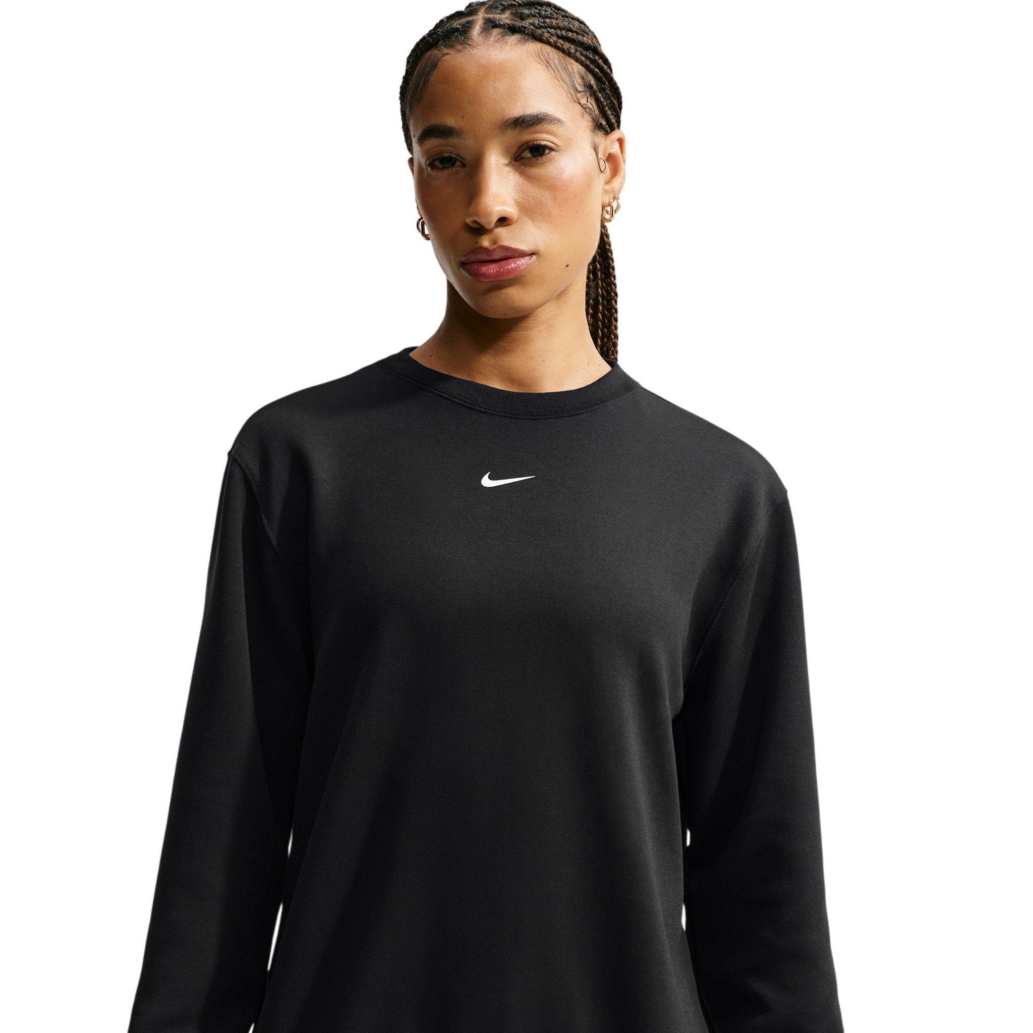 Nike Women's Studio Fleece Sport Dri-FIT Crewneck Sweatshirt - Black/White - BLACK/WHITE