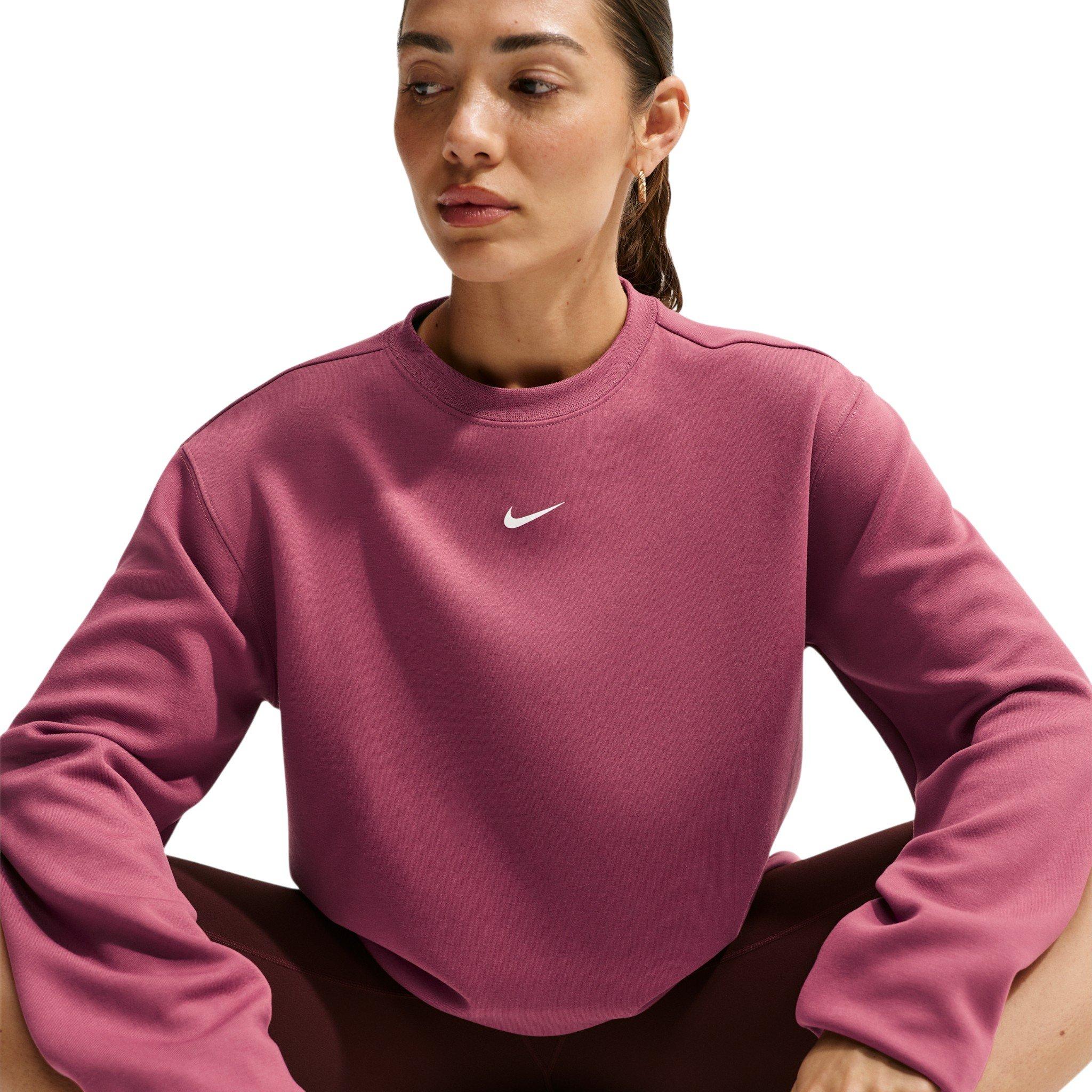 Nike Women's Studio Fleece Sport Dri-FIT Crewneck Sweatshirt - Pink/White - PINK/WHITE Thumbnail View 3