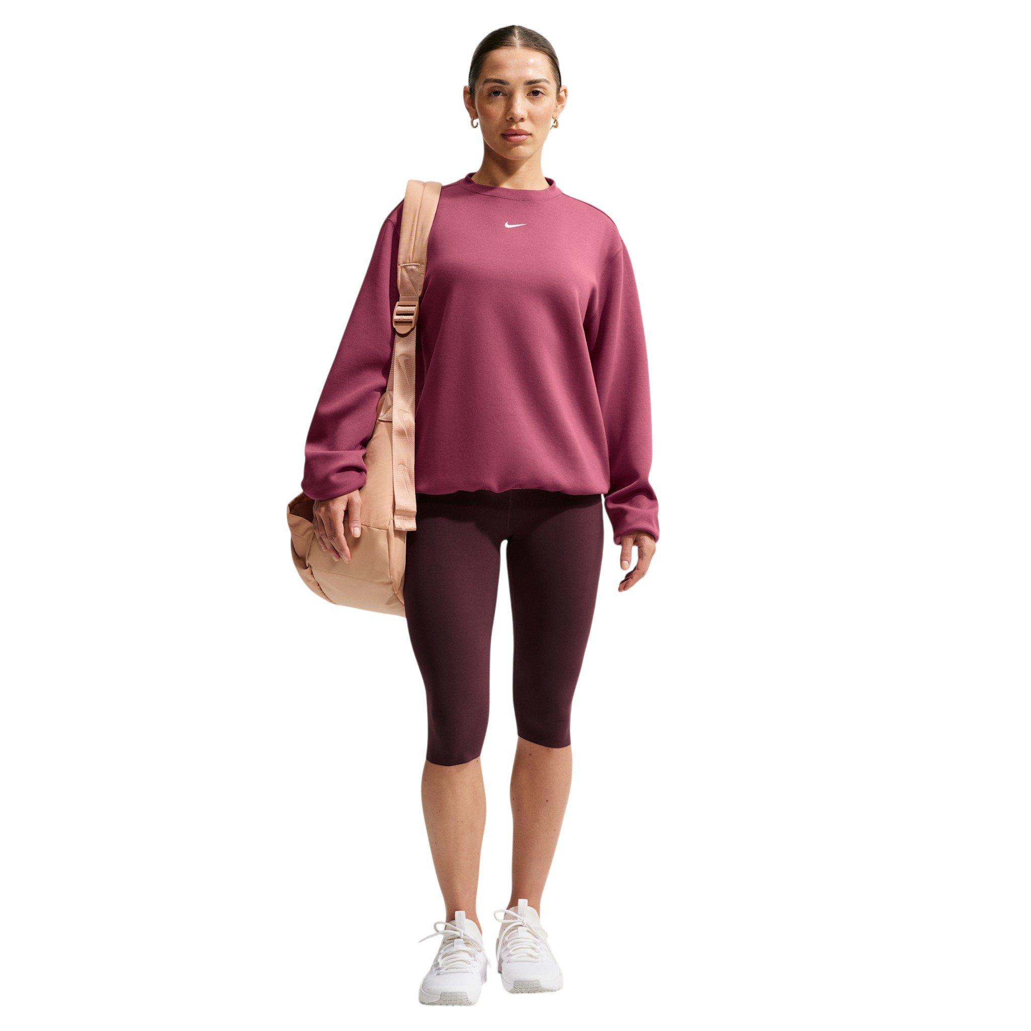 Nike Women's Studio Fleece Sport Dri-FIT Crewneck Sweatshirt - Pink/White - PINK/WHITE Thumbnail View 4