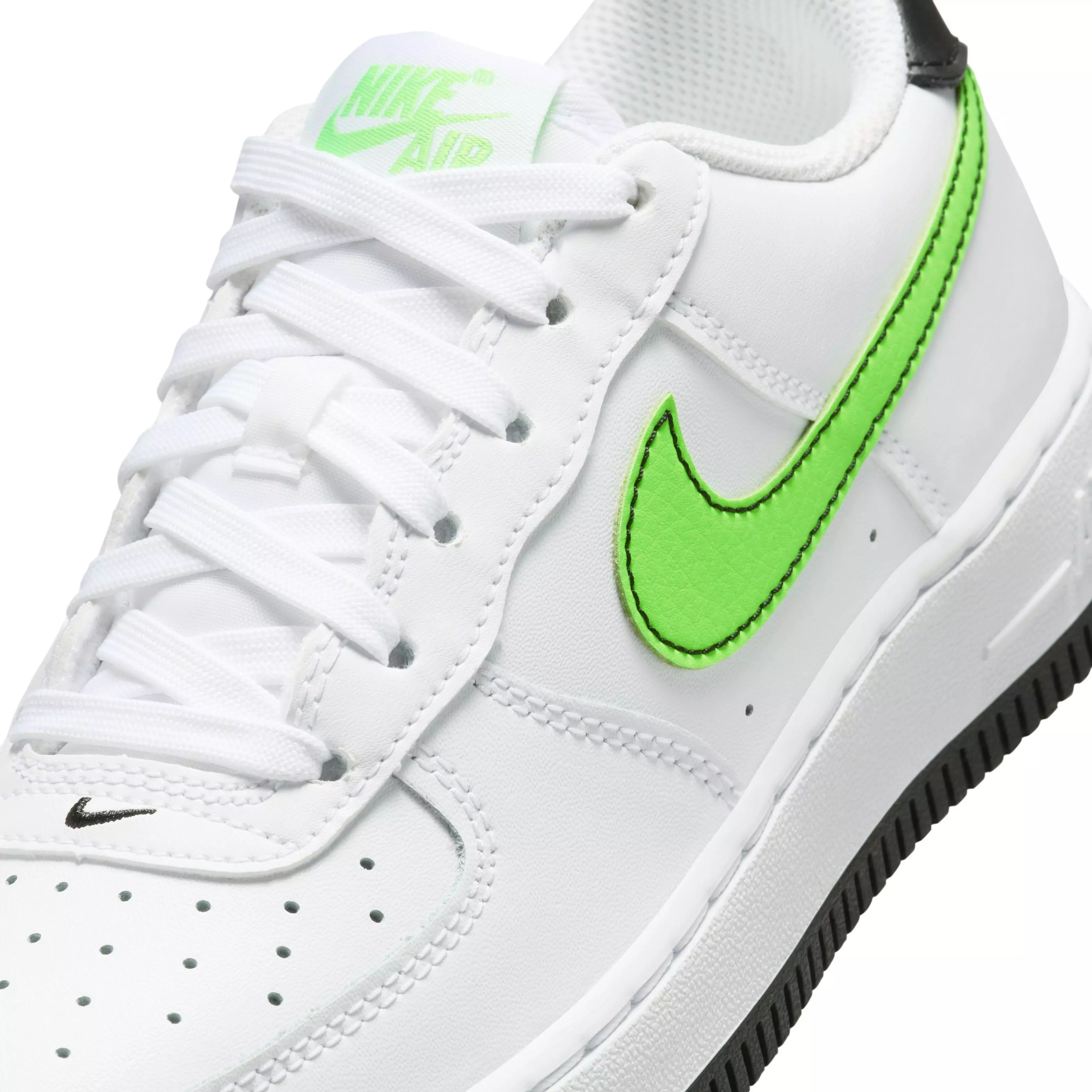 Nike Air Force 1 "White/Black/Green Strike" Grade School Boys' Shoe - WHITE/BLACK/GREEN