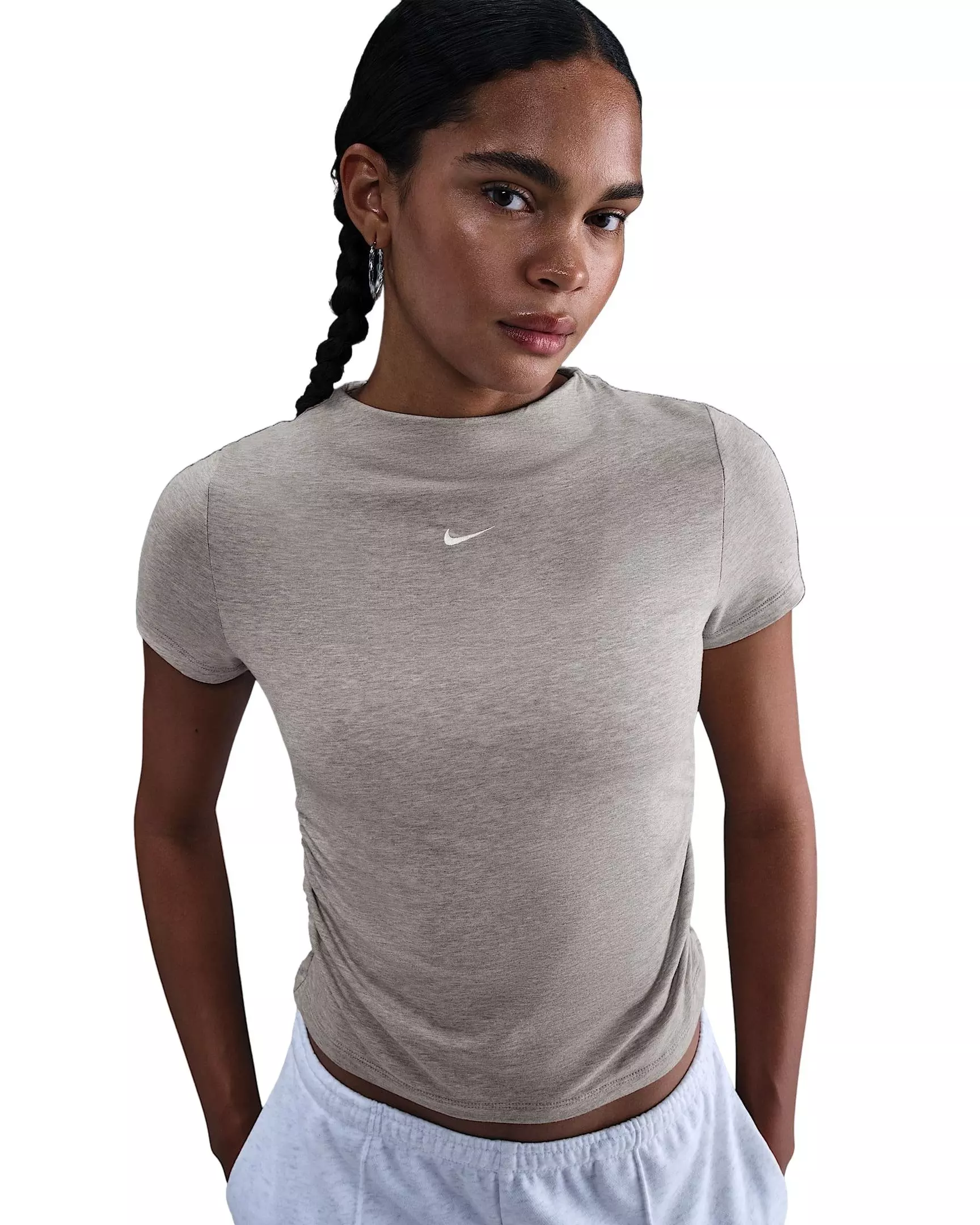 Nike Women's Sportswear Chill Knit Tight Short-Sleeve Mock-Neck Top -Malt Brown - MALT BROWN