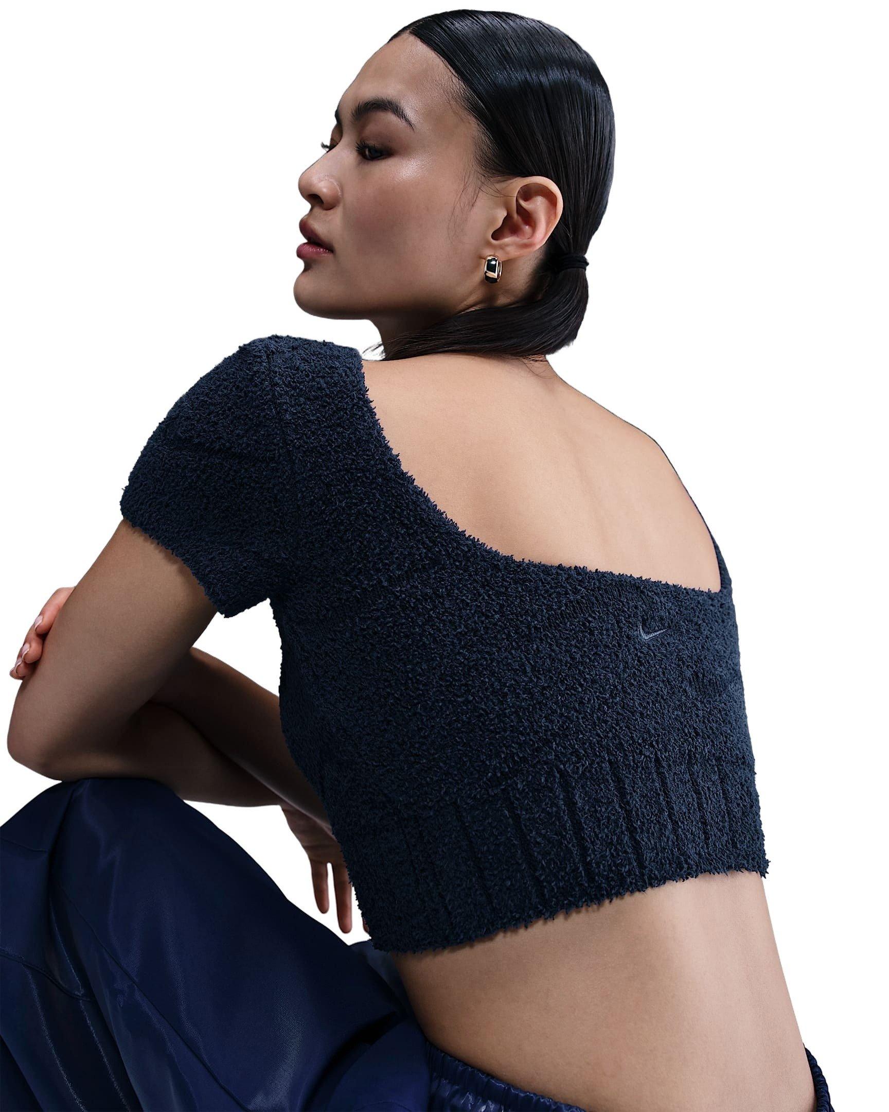 Nike Women's Sportswear Phoenix Cozy Boucle Short-Sleeve Cropped Knit Top - Navy - NAVY Thumbnail View 2