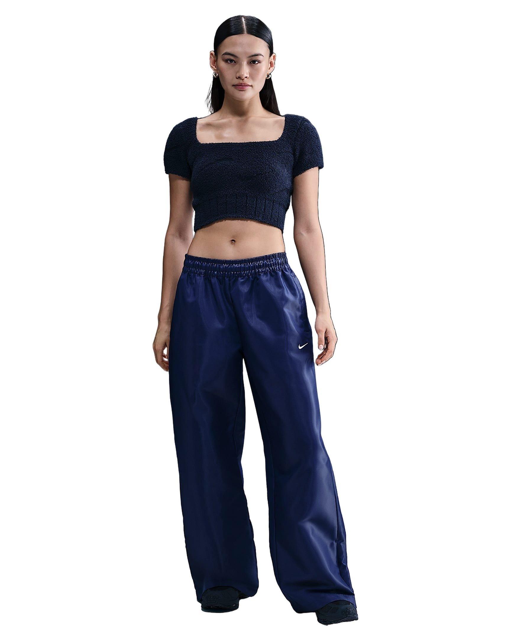 Nike Women's Sportswear Phoenix Cozy Boucle Short-Sleeve Cropped Knit Top - Navy - NAVY Thumbnail View 4