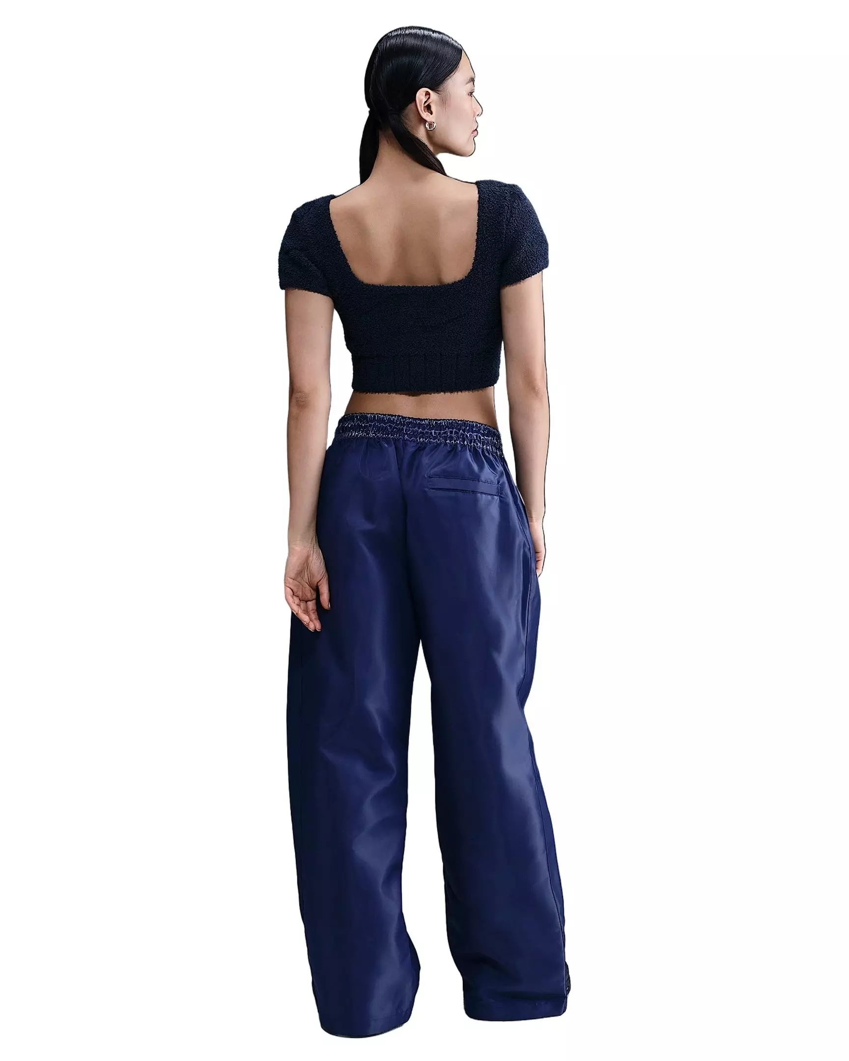 Nike Women's Sportswear Phoenix Cozy Boucle Short-Sleeve Cropped Knit Top - Navy - NAVY