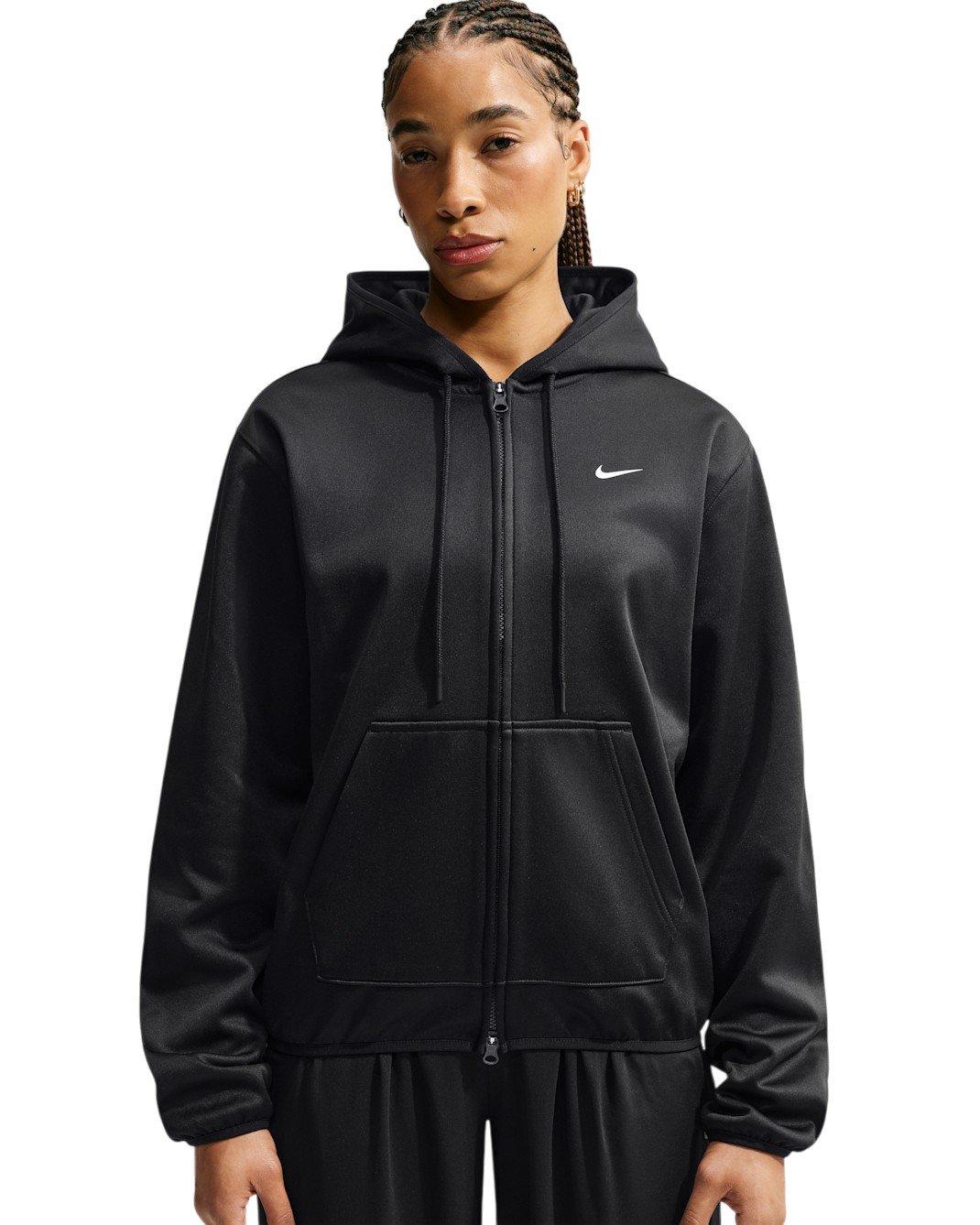 Nike Women's Studio Fleece Sport Therma-FIT Full-Zip Hooded Jacket - Black - BLACK Thumbnail View 1