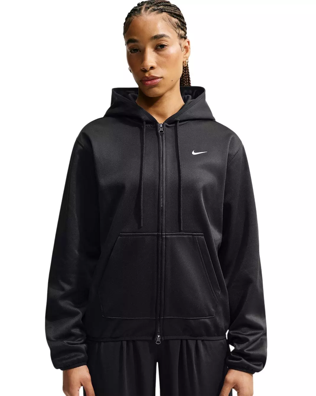 Nike Women's Studio Fleece Sport Therma-FIT Full-Zip Hooded Jacket - Black - BLACK