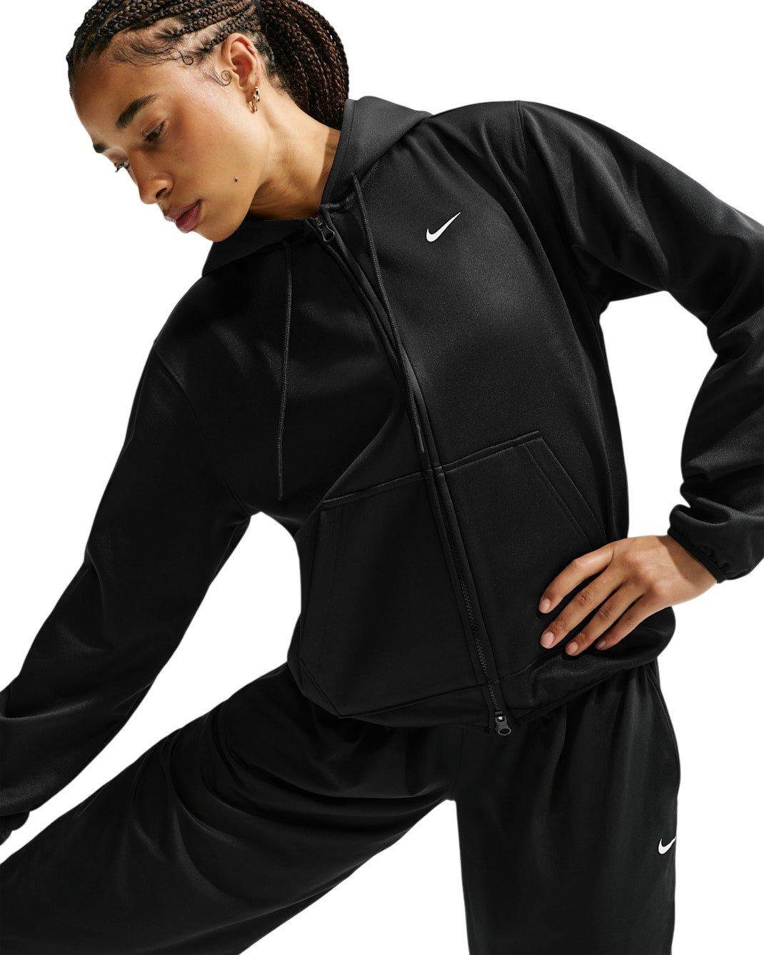 Nike Women's Studio Fleece Sport Therma-FIT Full-Zip Hooded Jacket - Black - BLACK Thumbnail View 3