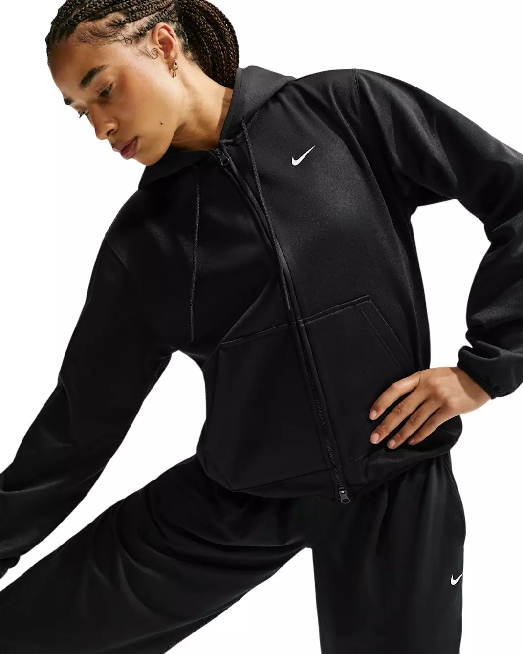 Nike Women's Studio Fleece Sport Therma-FIT Full-Zip Hooded Jacket - Black - BLACK