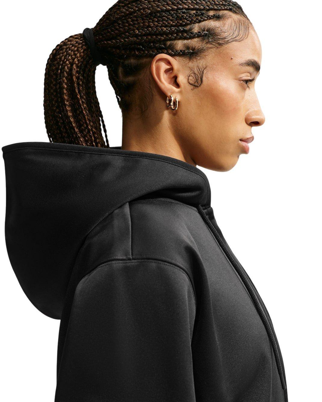 Nike Women's Studio Fleece Sport Therma-FIT Full-Zip Hooded Jacket - Black - BLACK Thumbnail View 4