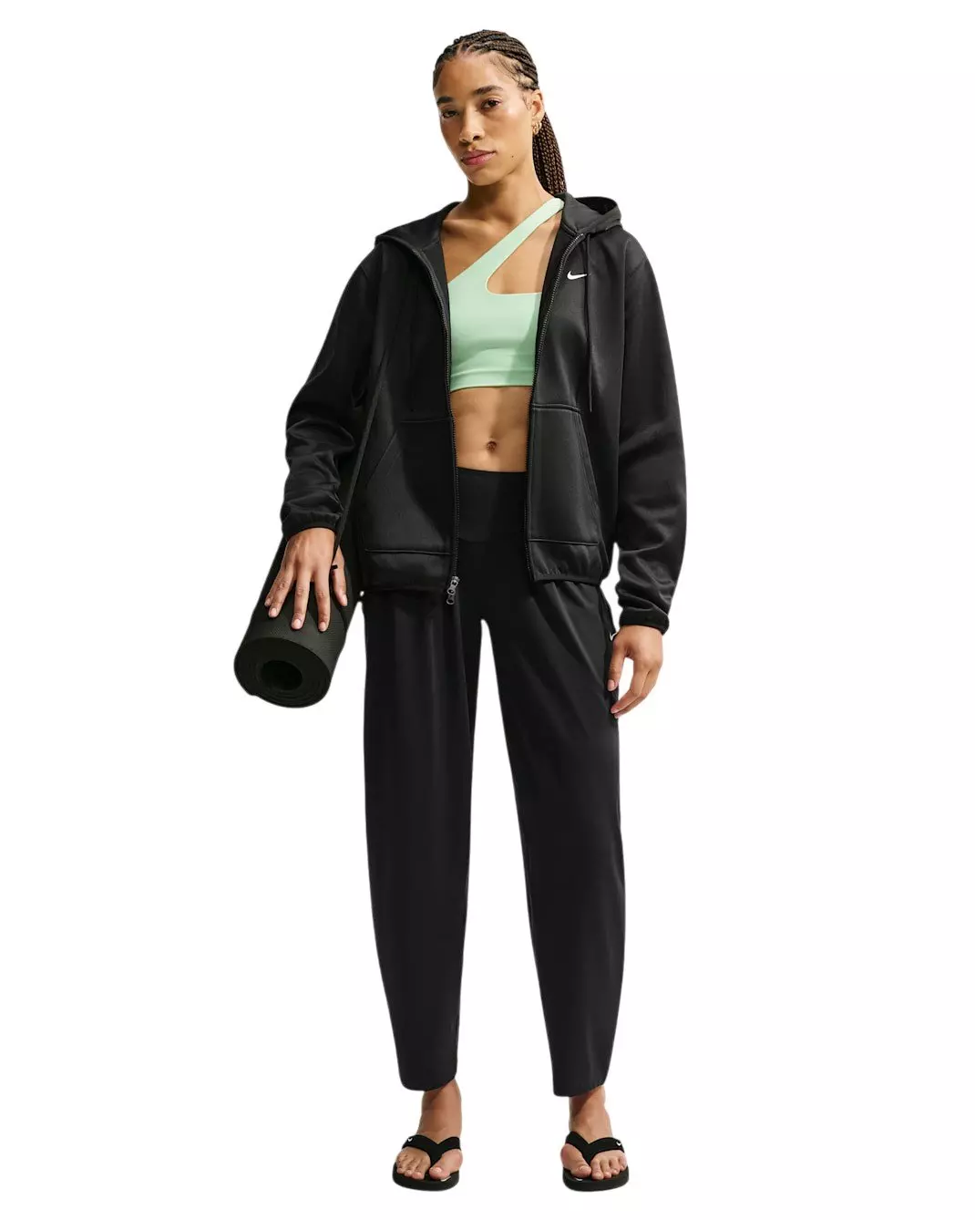 Nike Women's Studio Fleece Sport Therma-FIT Full-Zip Hooded Jacket - Black - BLACK