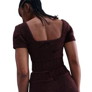 Nike Women's Sportswear Phoenix Cozy Boucle Short-Sleeve Cropped Knit Top -Burgundy