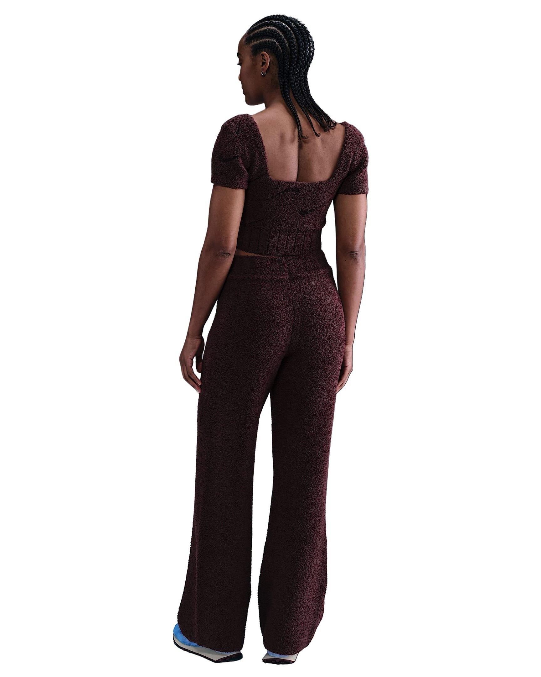 Nike Women's Sportswear Phoenix Cozy Boucle Short-Sleeve Cropped Knit Top - Burgundy - BURGUNDY Thumbnail View 5