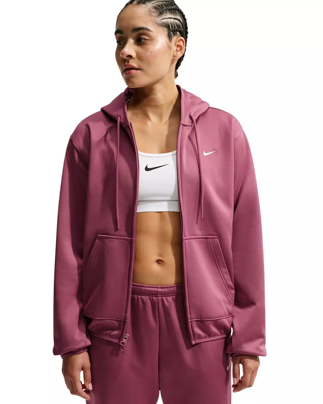 Nike Women's Studio Fleece Sport Therma-FIT Full-Zip Hooded Jacket - Pink - PINK