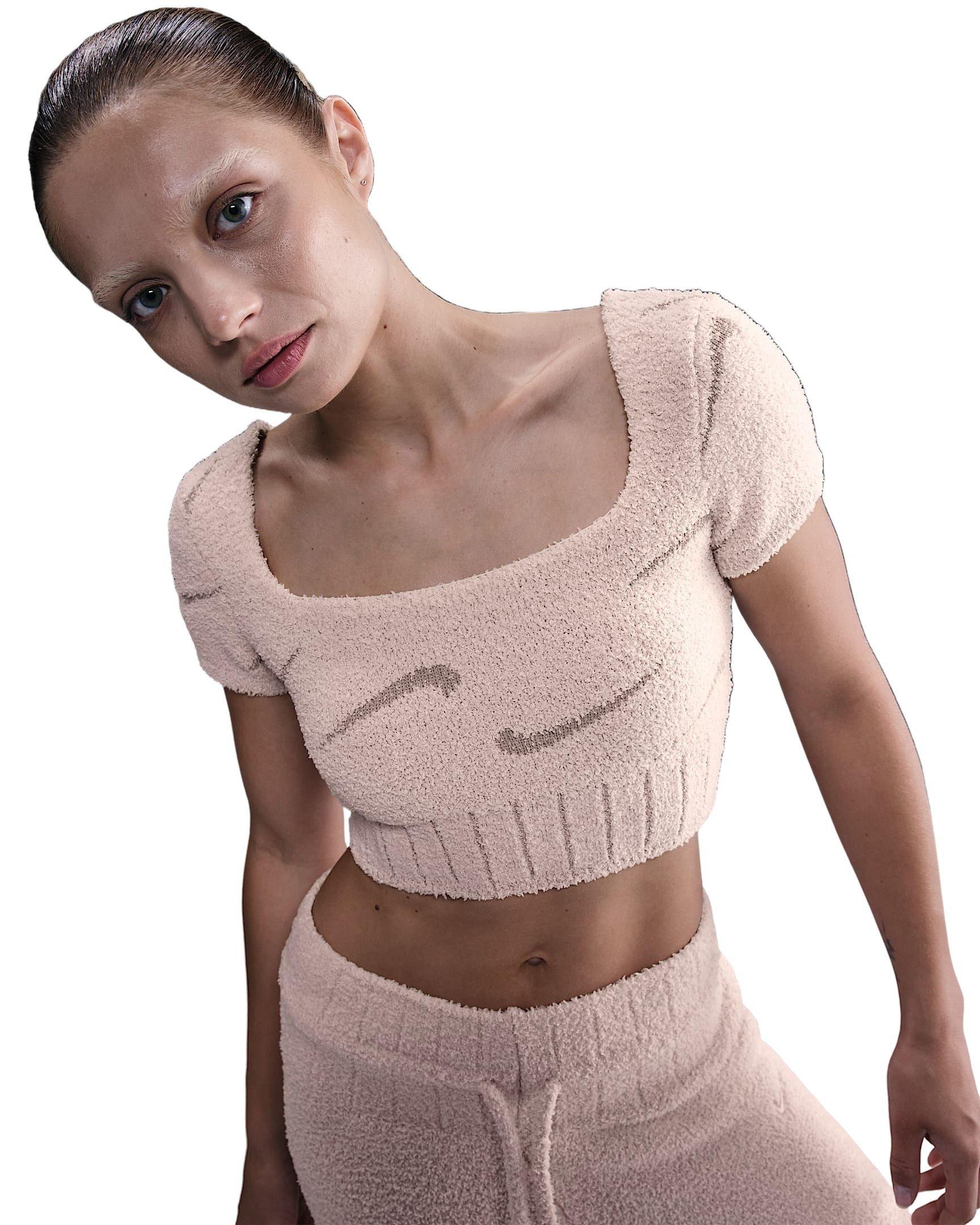 Nike Women's Sportswear Phoenix Cozy Boucle Short-Sleeve Cropped Knit Top - Lt Pink - LT PINK Thumbnail View 1