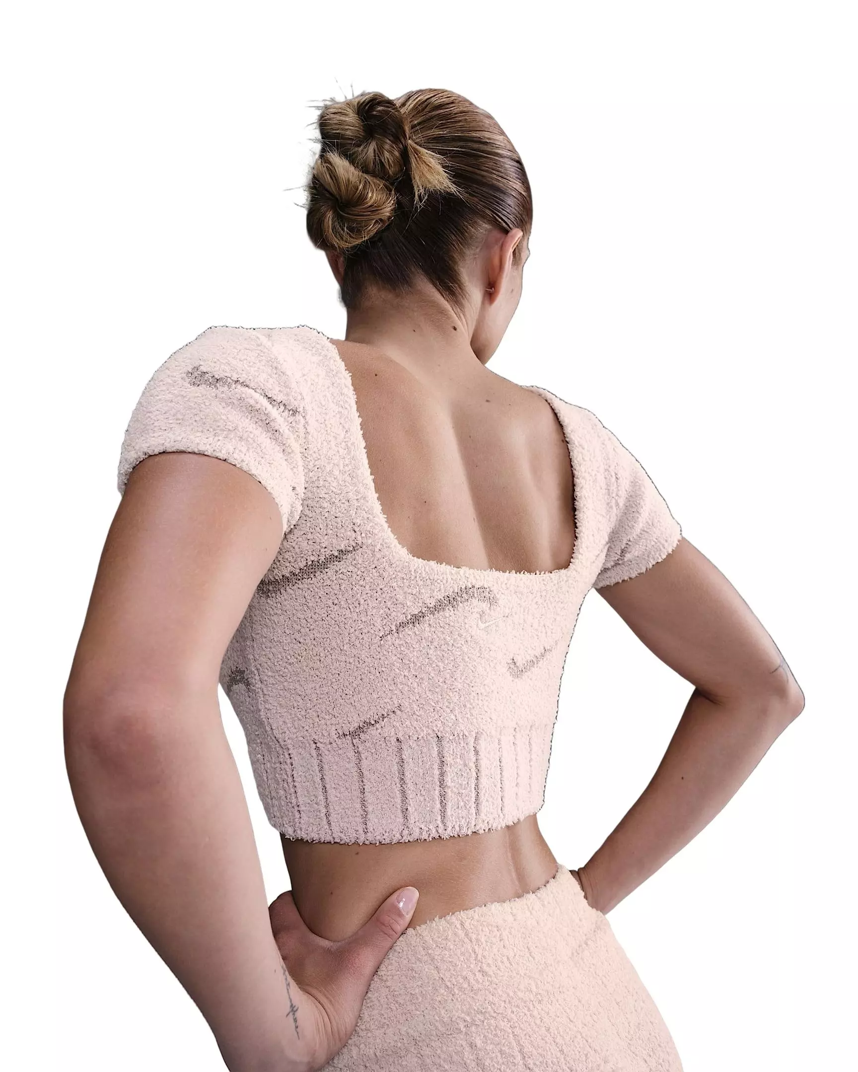 Nike Women's Sportswear Phoenix Cozy Boucle Short-Sleeve Cropped Knit Top -Lt Pink - LT PINK