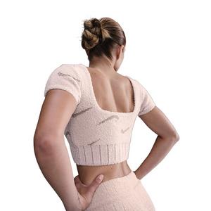 Nike Women's Sportswear Phoenix Cozy Boucle Short-Sleeve Cropped Knit Top -Lt Pink