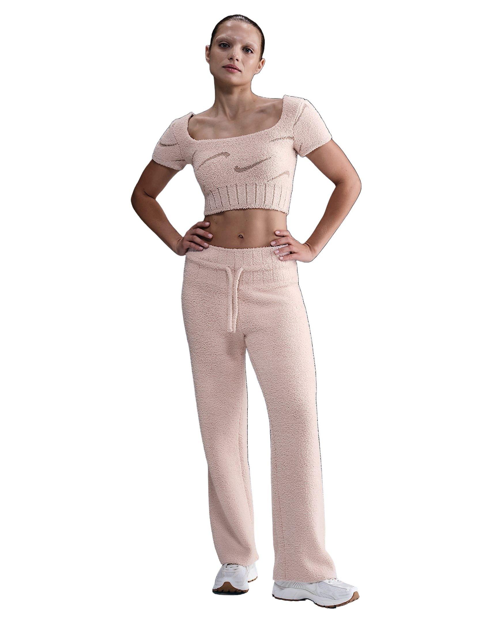 Nike Women's Sportswear Phoenix Cozy Boucle Short-Sleeve Cropped Knit Top -Lt Pink - LT PINK Thumbnail View 4