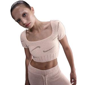 Nike Women's Sportswear Phoenix Cozy Boucle Short-Sleeve Cropped Knit Top -Lt Pink