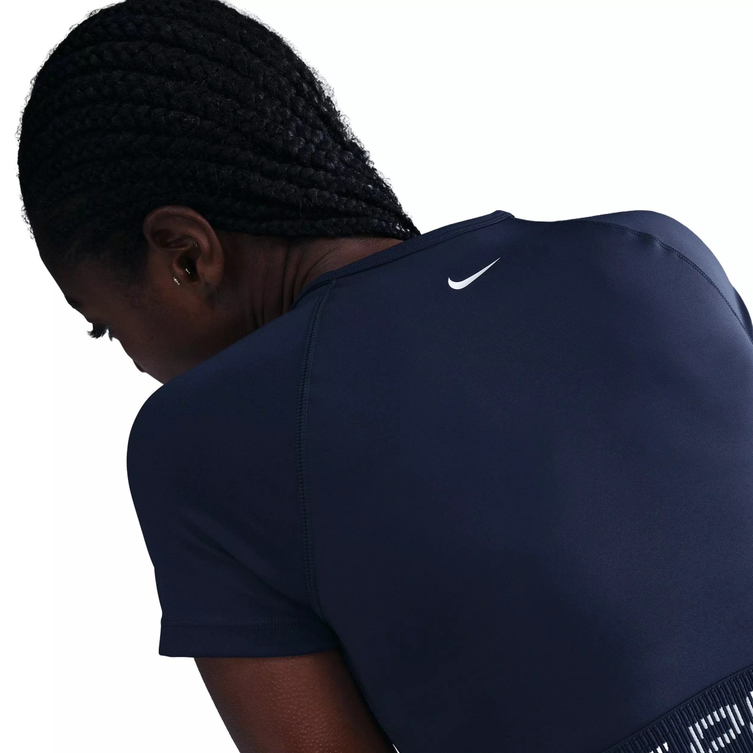 Nike Women's Pro Dri-FIT Short-Sleeve Cropped Graphic Top - Navy - NAVY