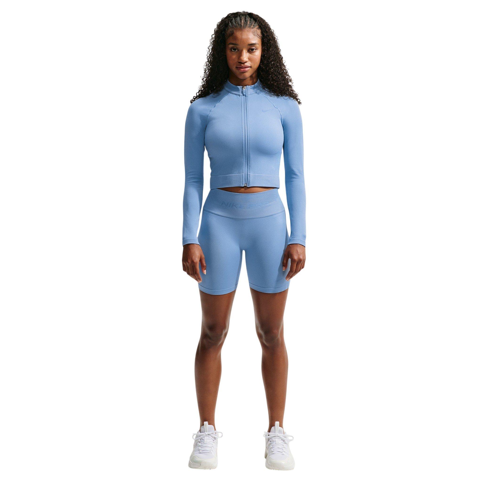 Nike Women's Pro Seamless Full-Zip Training Top - Blue - BLUE Thumbnail View 4