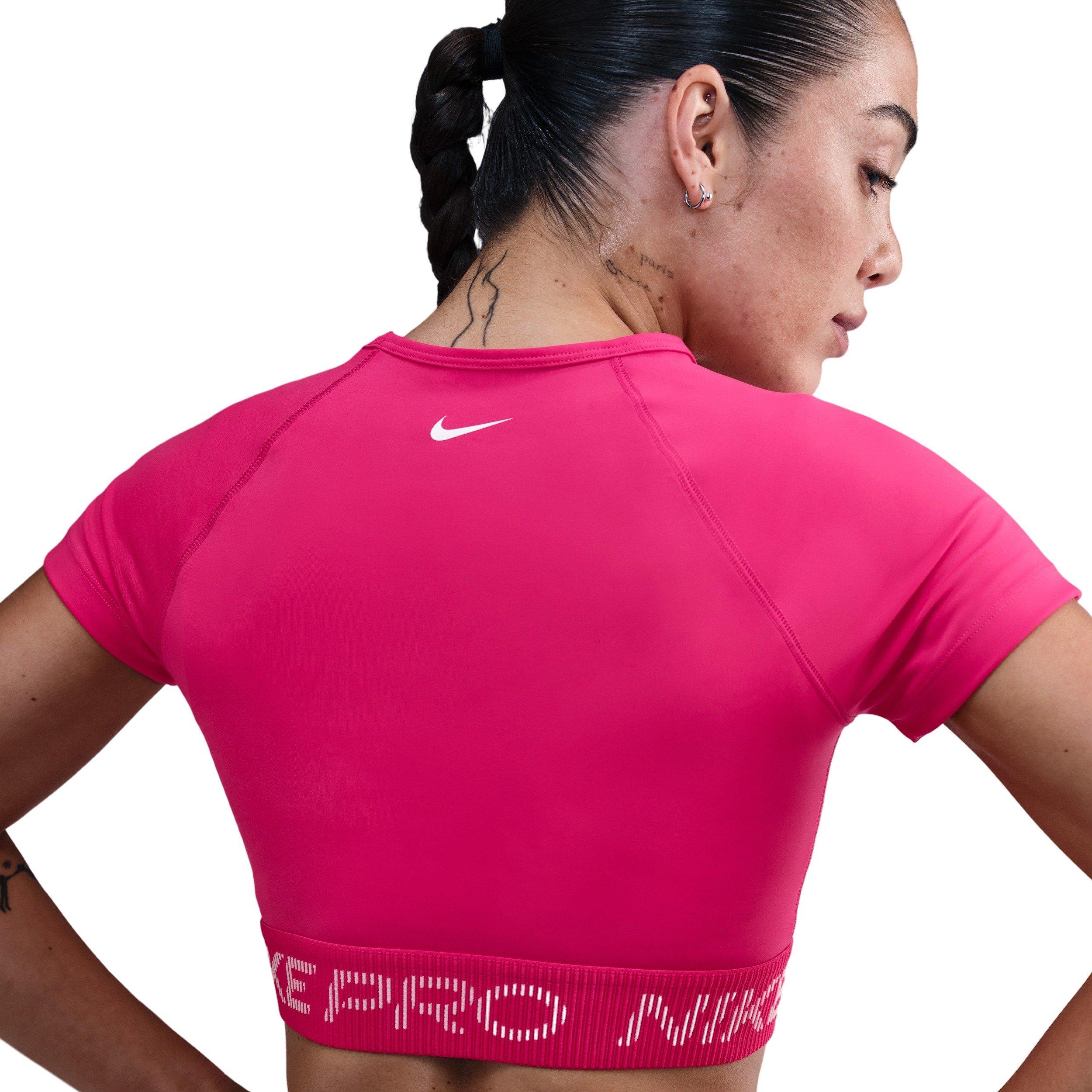 Nike Women's Pro Dri-FIT Short-Sleeve Cropped Graphic Top - Pink - PINK Thumbnail View 2