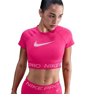 Nike Women's Pro Dri-FIT Short-Sleeve Cropped Graphic Top -Pink