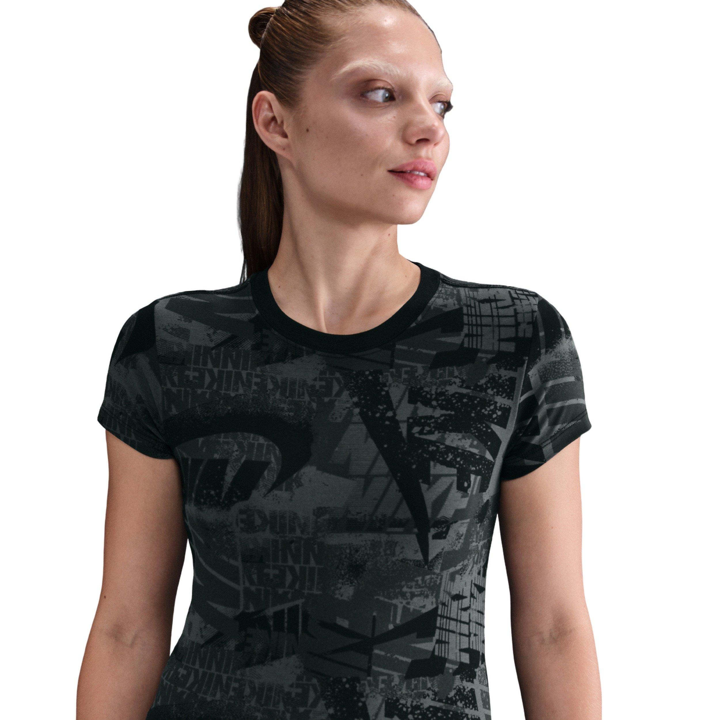 Nike Women's Sportswear Short-Sleeve Street AOP T-Shirt -Black - BLACK Thumbnail View 1