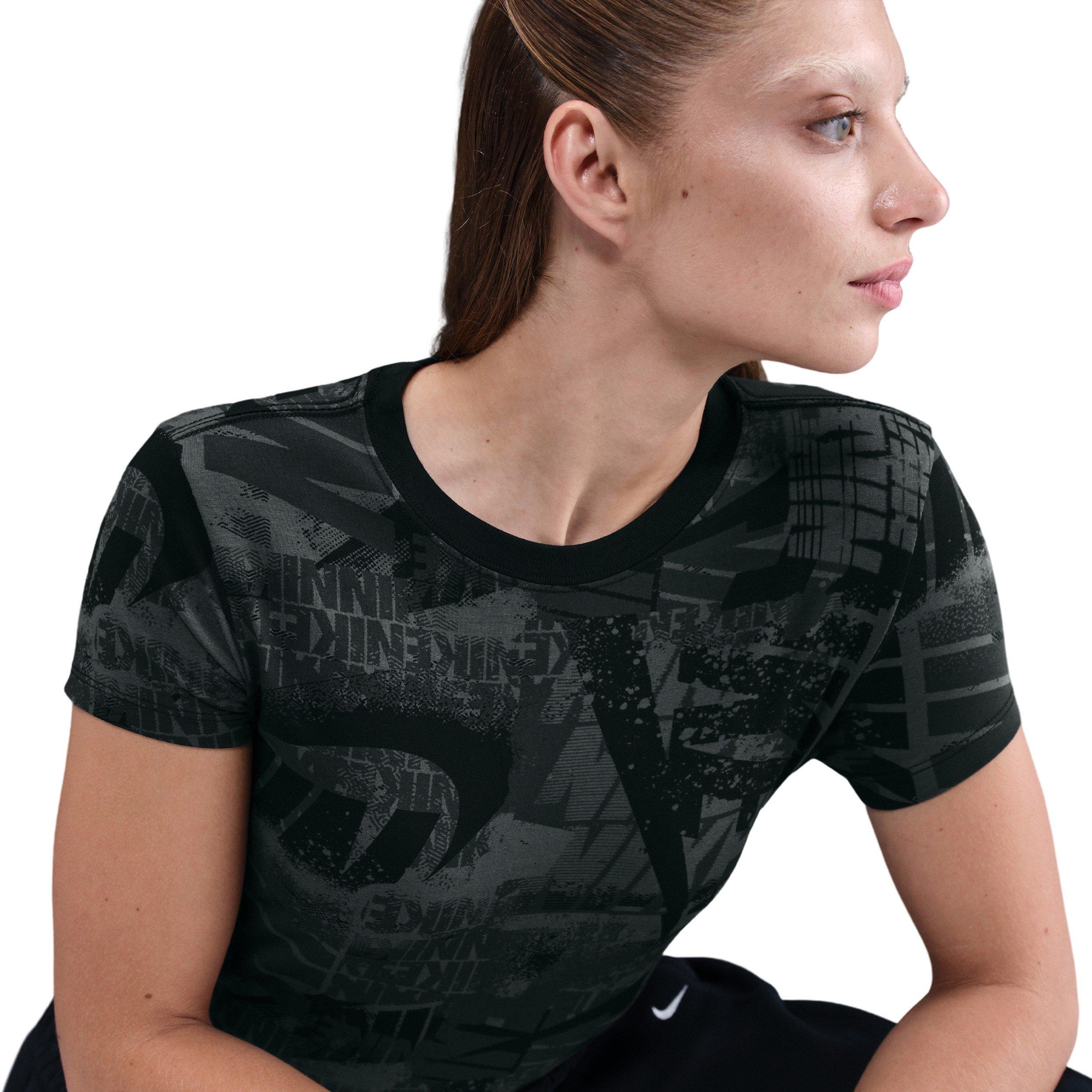 Nike Women's Sportswear Short-Sleeve Street AOP T-Shirt -Black - BLACK Thumbnail View 3