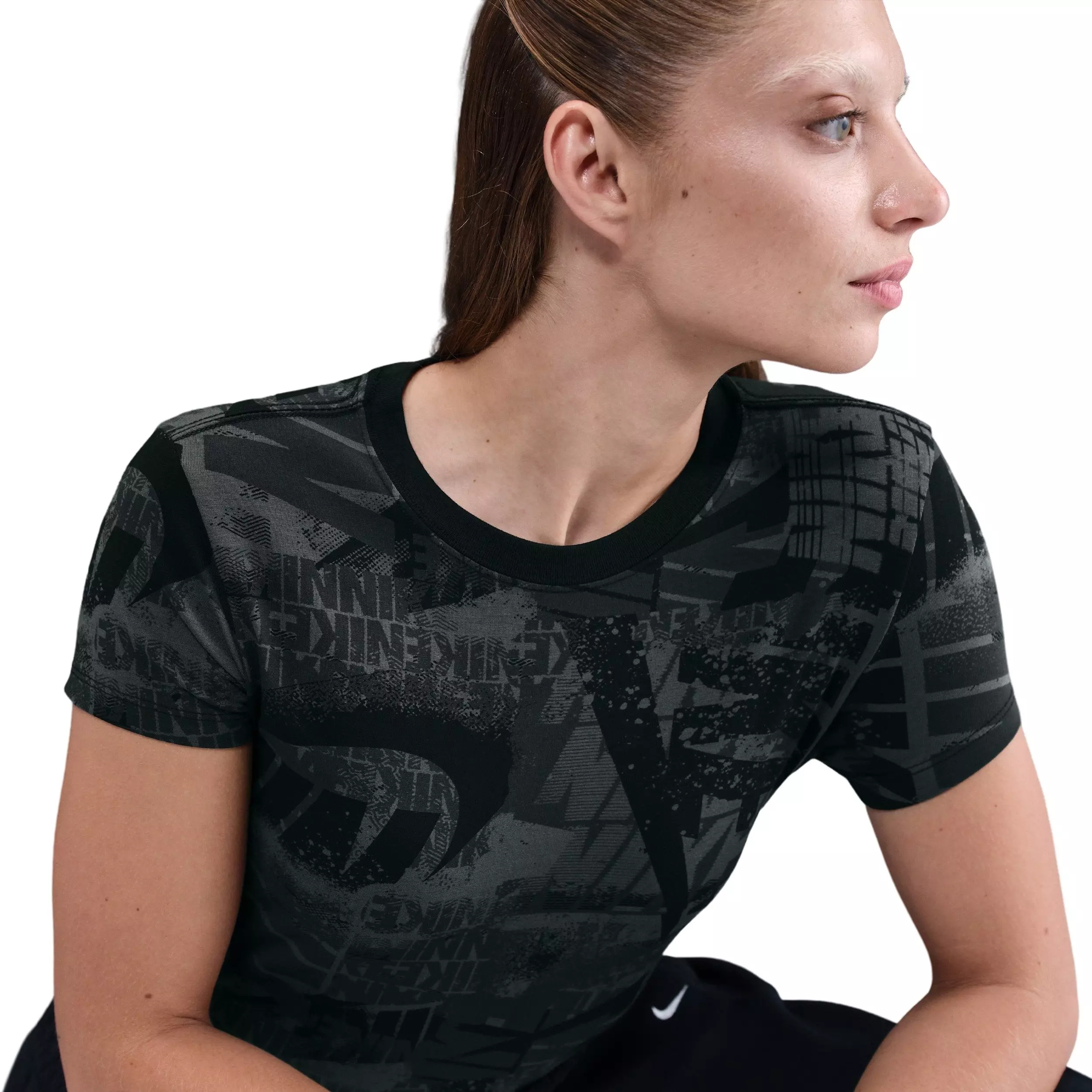 Nike Women's Sportswear Short-Sleeve Street AOP T-Shirt -Black - BLACK
