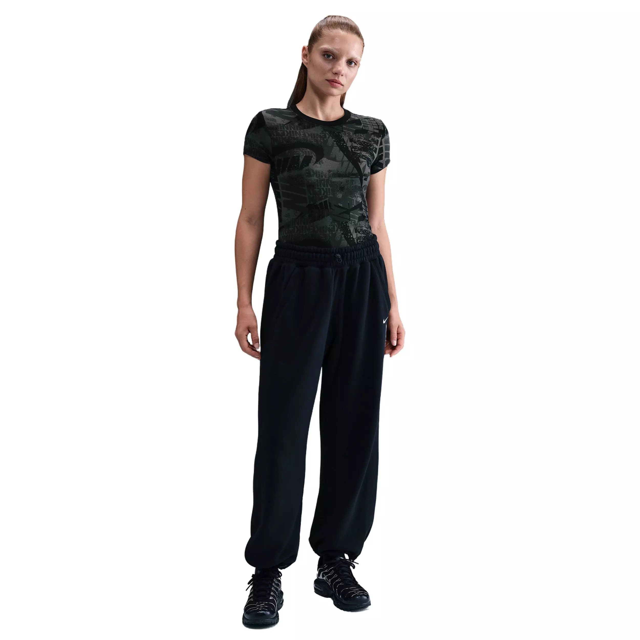 Nike Women's Sportswear Short-Sleeve Street AOP T-Shirt -Black - BLACK