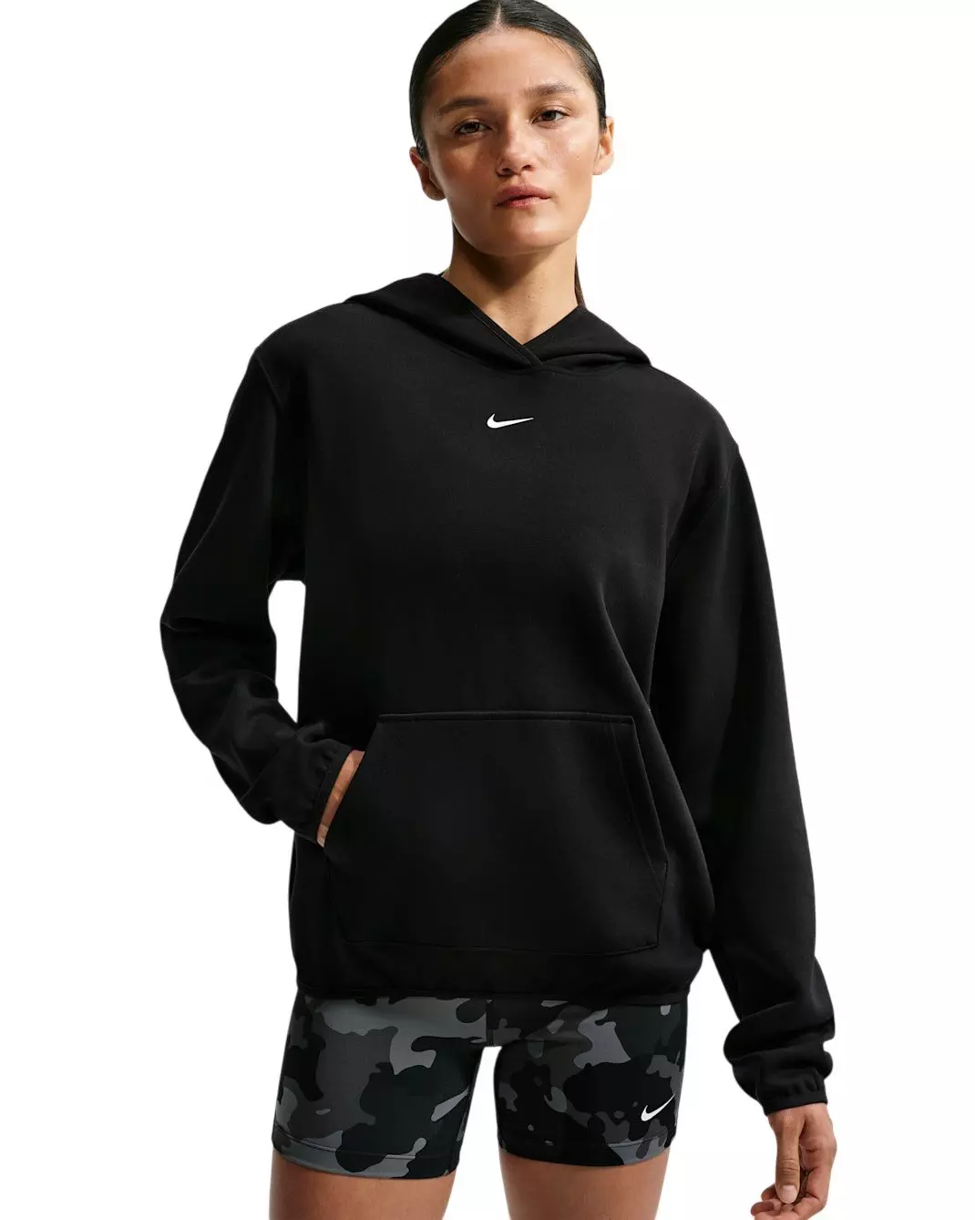 Nike Women's Studio Fleece Sport Dri-FIT Pullover Hoodie - Black/White - BLACK/WHITE