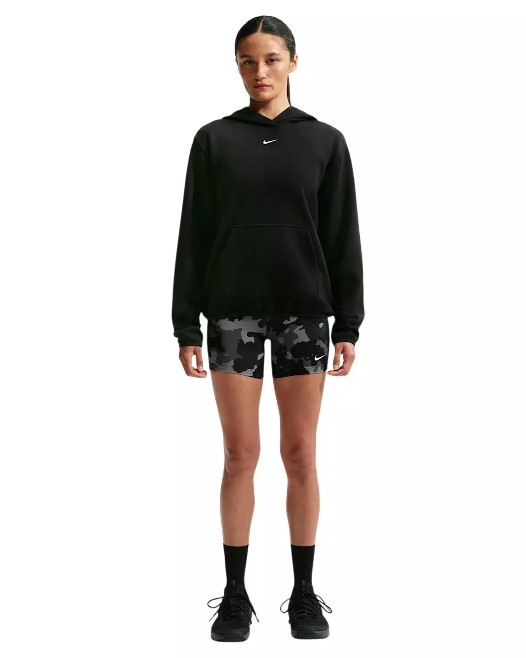 Nike Women's Studio Fleece Sport Dri-FIT Pullover Hoodie - Black/White - BLACK/WHITE