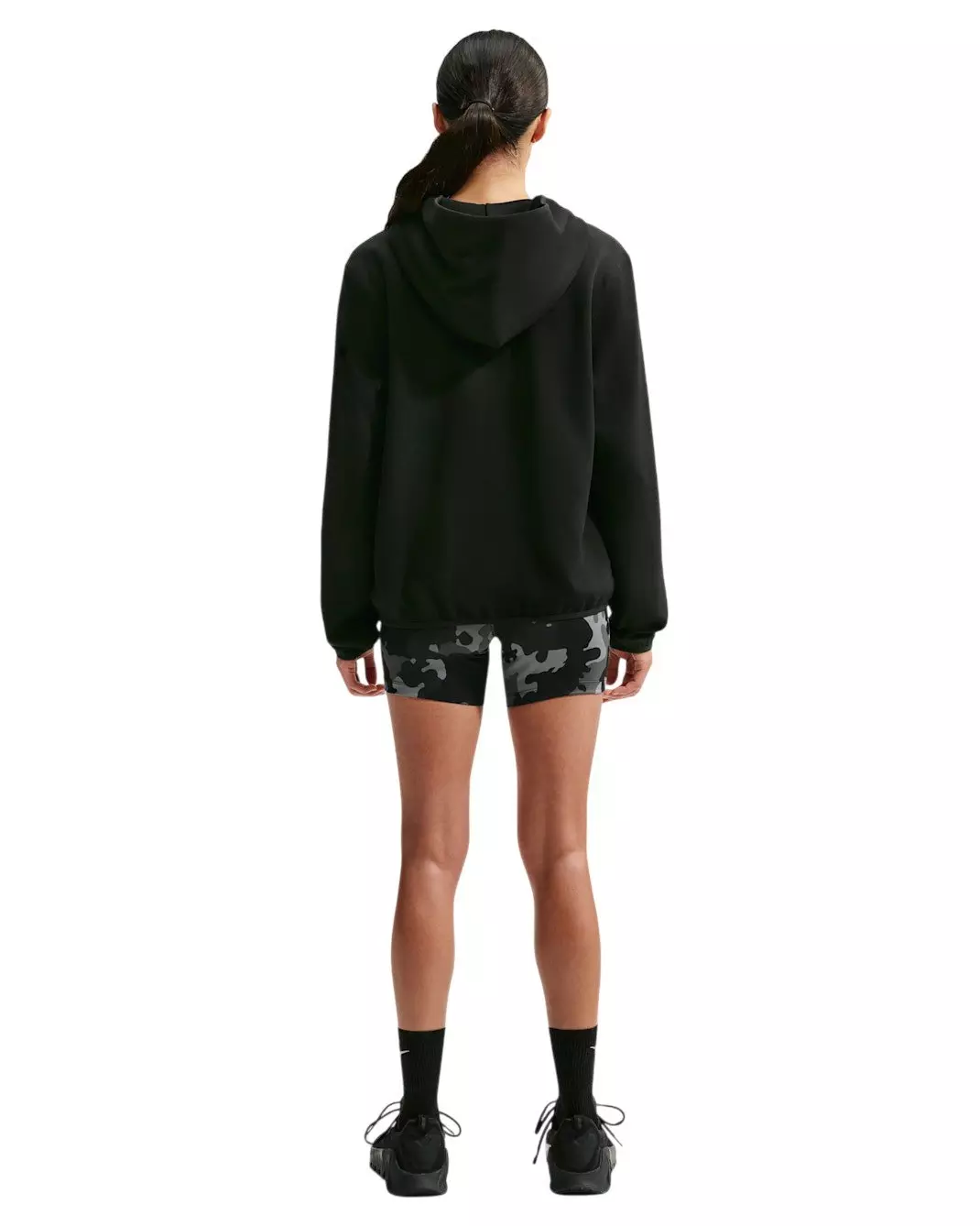 Nike Women's Studio Fleece Sport Dri-FIT Pullover Hoodie - Black/White - BLACK/WHITE