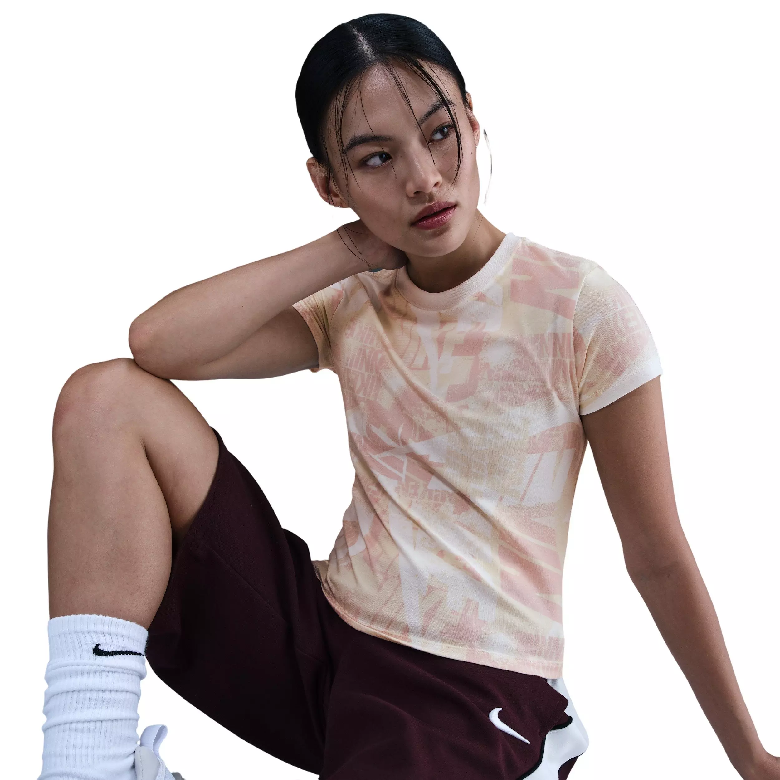 Nike Women's Sportswear Short-Sleeve Street AOP T-Shirt -White - WHITE