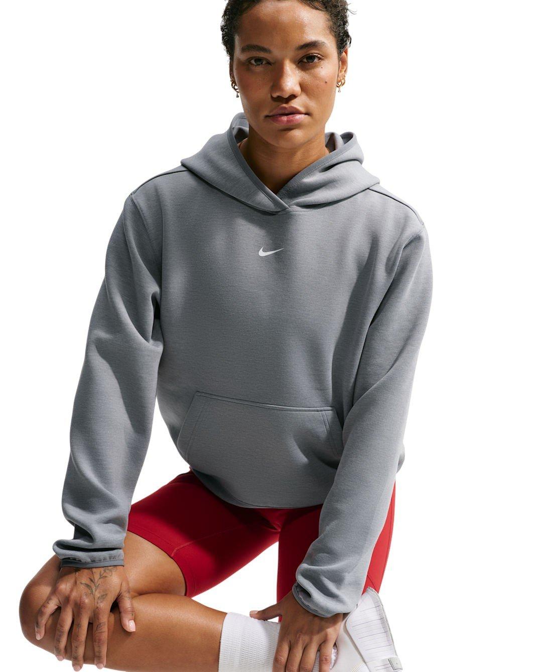 Nike Women's Studio Fleece Sport Dri-FIT Pullover Hoodie - Grey/White - GREY/WHITE