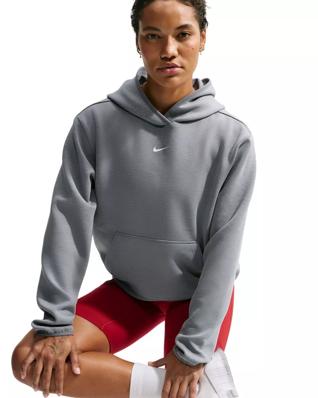 Nike Women's Studio Fleece Sport Dri-FIT Pullover Hoodie - Grey/White - GREY/WHITE