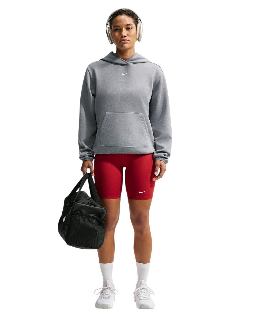Nike Women's Studio Fleece Sport Dri-FIT Pullover Hoodie - Grey/White - GREY/WHITE