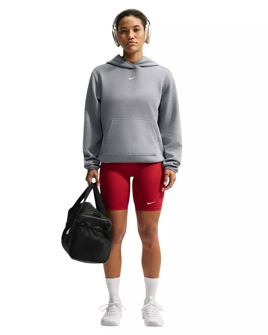 Nike Women's Studio Fleece Sport Dri-FIT Pullover Hoodie - Grey/White - GREY/WHITE