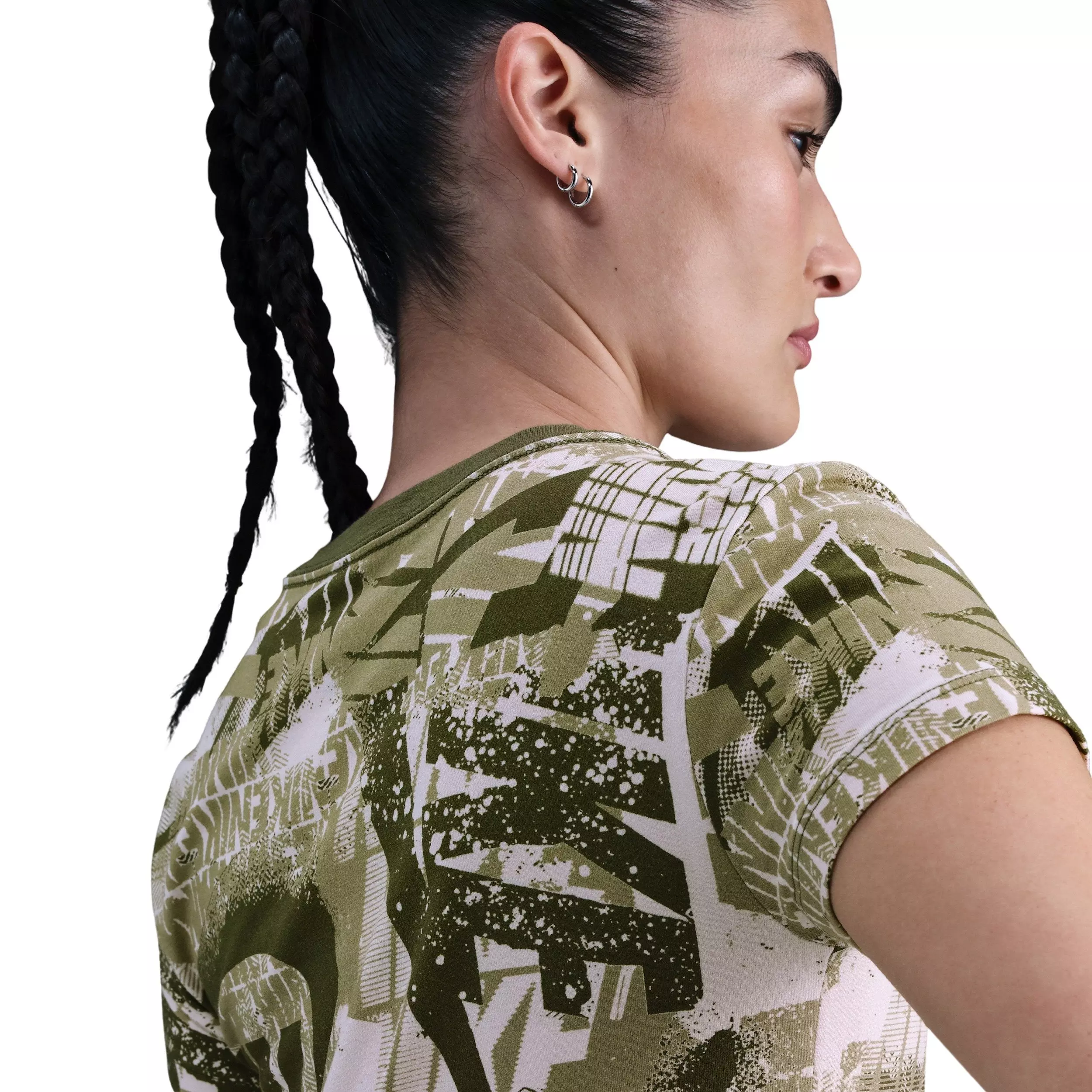 Nike Women's Sportswear Short-Sleeve Street AOP T-Shirt -Green - GREEN