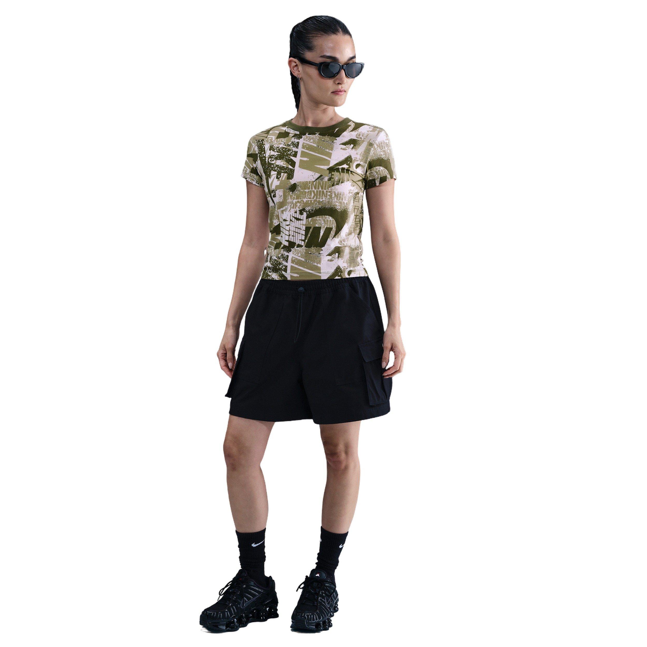 Nike Women's Sportswear Short-Sleeve Street AOP T-Shirt -Green - GREEN Thumbnail View 4